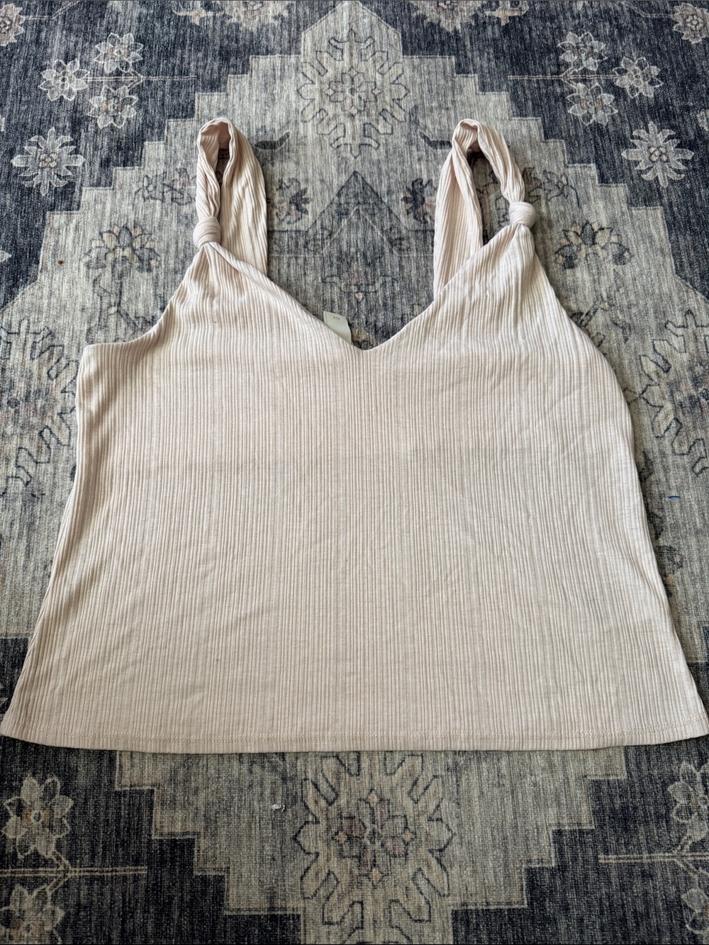 H&M Cream Ribbed Knot-Shoulder V-Neck Tank